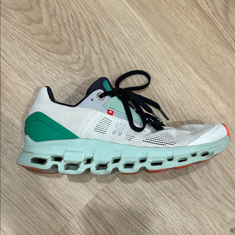 On Running Women's White Mint Green Sneakers with Teal and Orange Accents